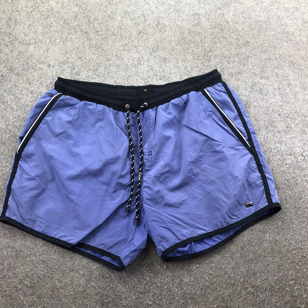 Hugo Boss Swim Trunks Mens Medium Blue Solid Mesh Lined Elastic Waist Drawstring